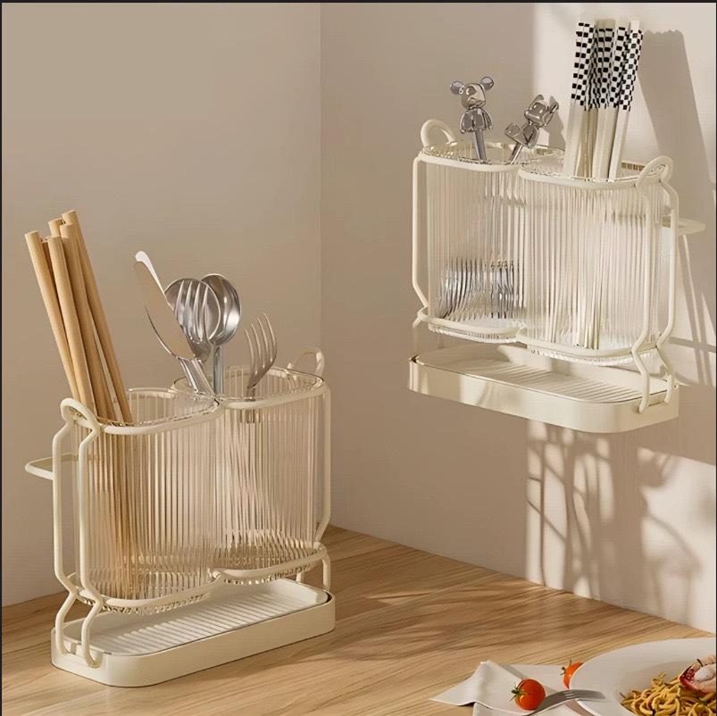 Wall-Mounted Chopstick & Spoon Holder - Multifunctional, Punch-Free Kitchen Storage Rack