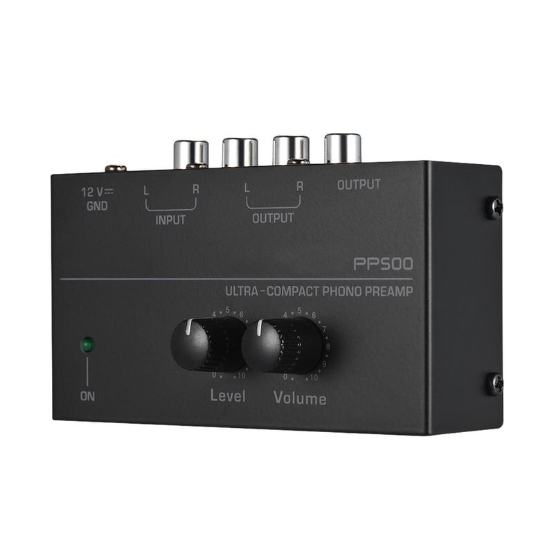 PP500 Ultra-Compact Phono Preamp with Treble Balance Volume Adjustment -Amp Turntable Preamplificador with EU US Plug
