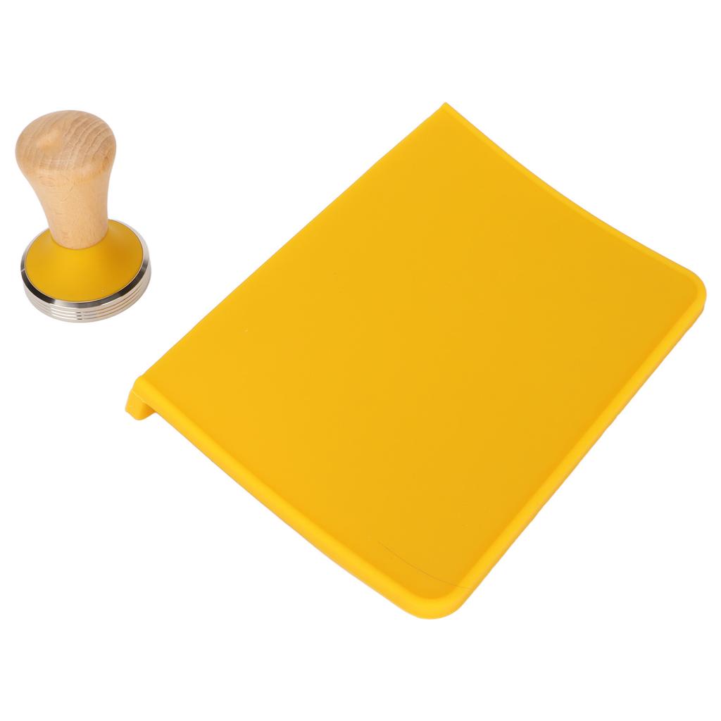 2Pcs Tamping Mat Silicone Coffee Pad with Beech Handle Tamper Set Kit for Home Office