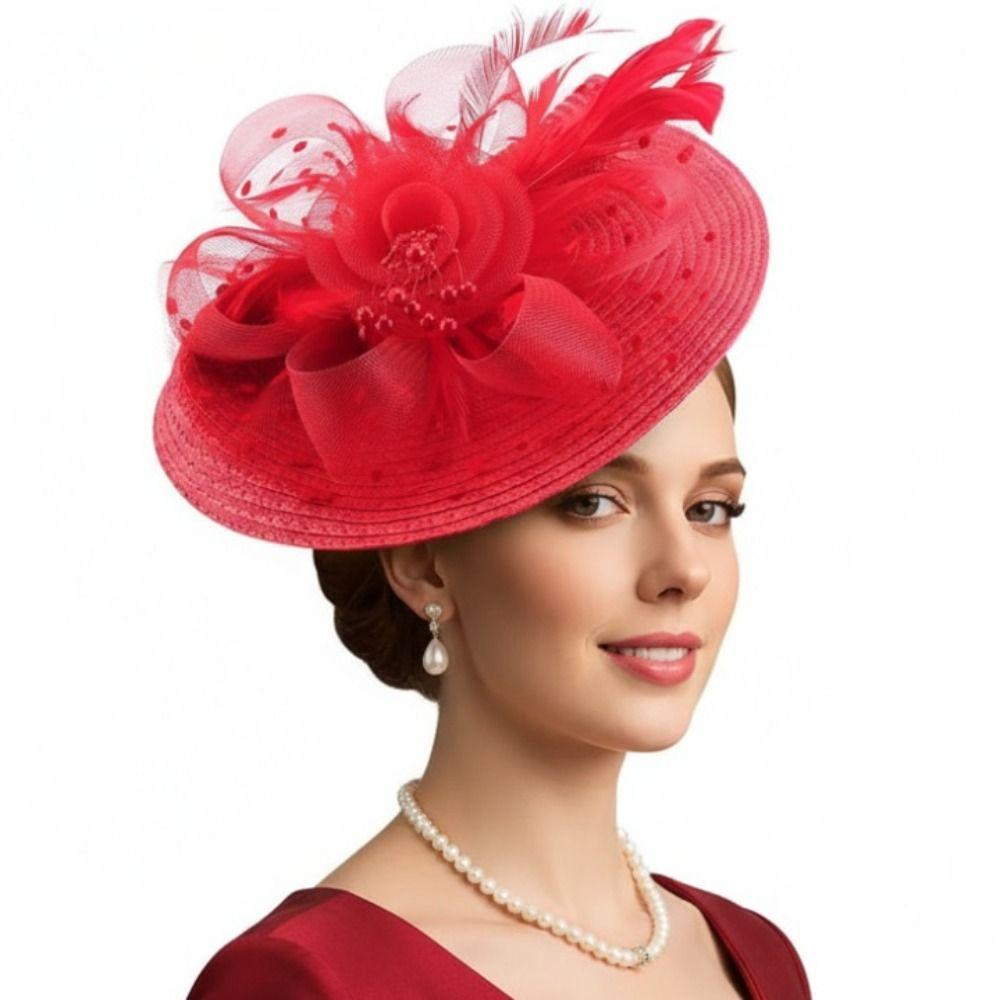 Fashion Exquisite Mesh Feather Headband Elegant Formal Hat 1920s Hair Accessories Sweet Bride Headdress Lady
