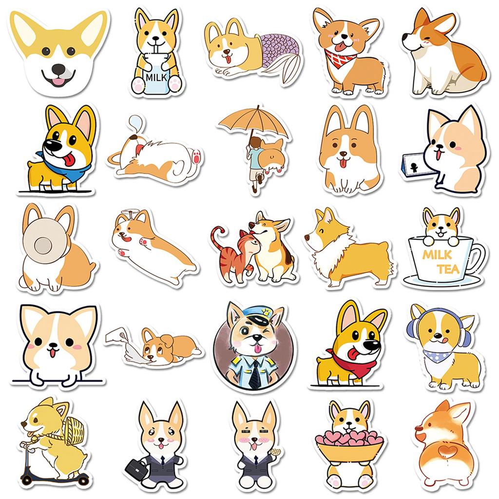 50PCS Corgi Graffiti Stickers - Cartoon Animal Waterproof Decals for DIY Phone Cases, Water Bottles, Luggage