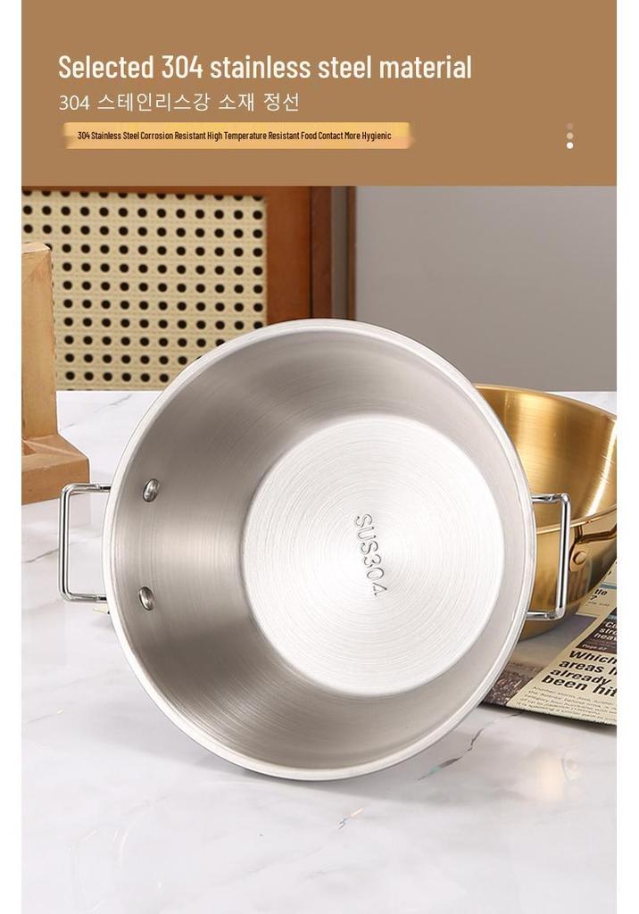 Korean Style Stainless Steel Snack Bowl with Handles for Rice Wine, Salad, Hot Pot Sauce, French Fries, or Fruit