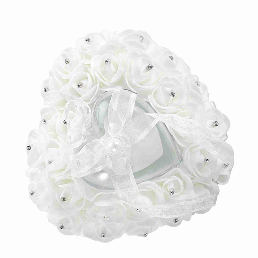 Boîte de Mariage Romantique en Forme de Cœur Décorée de Strass Coussin(blanc)