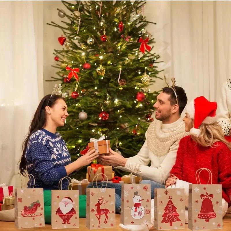 20/1PCS Christmas Kraft Paper Bags Santa Claus Snowman Candy Cookie Packaging Bag Gift Packaging Pouch Party Home Decor Supplies