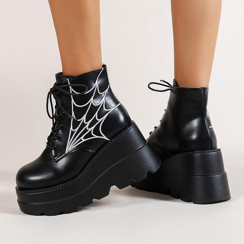 Autumn Winter Middle Tube PU Leather Snow Boots For Women Cross-Border Large Size Flat Thick Bottom Slope Heel Martin Boots 35-43