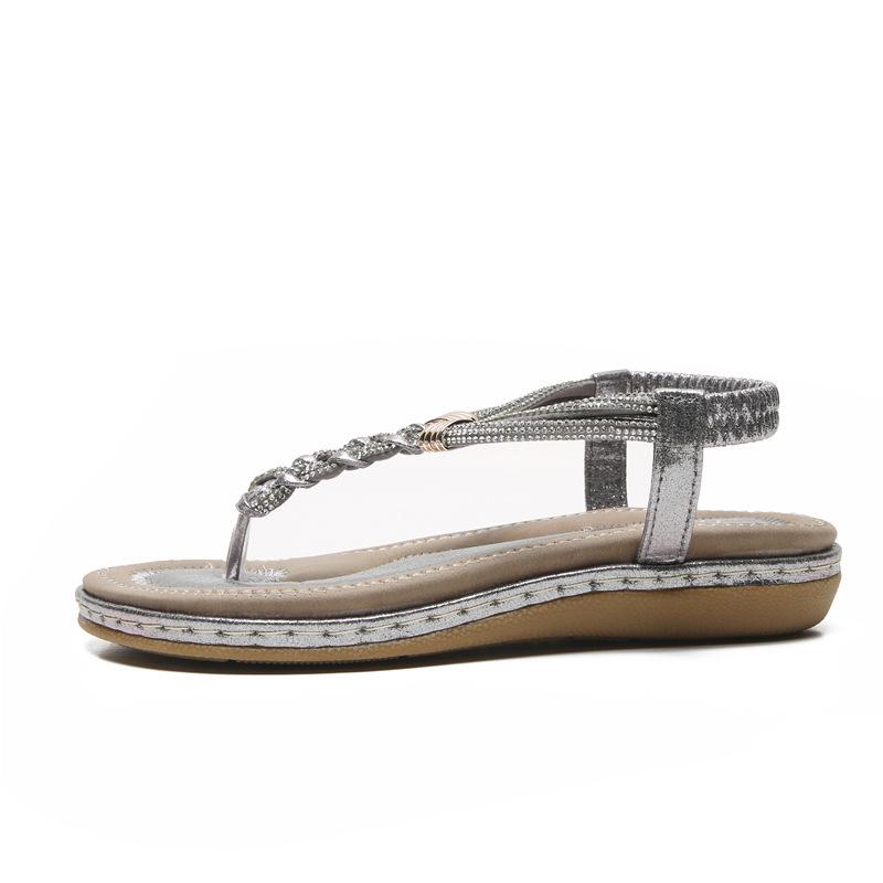 2024 Vår Strass Halkfria Böhmiska Platta Sandaler med Tårem för Kvinnor