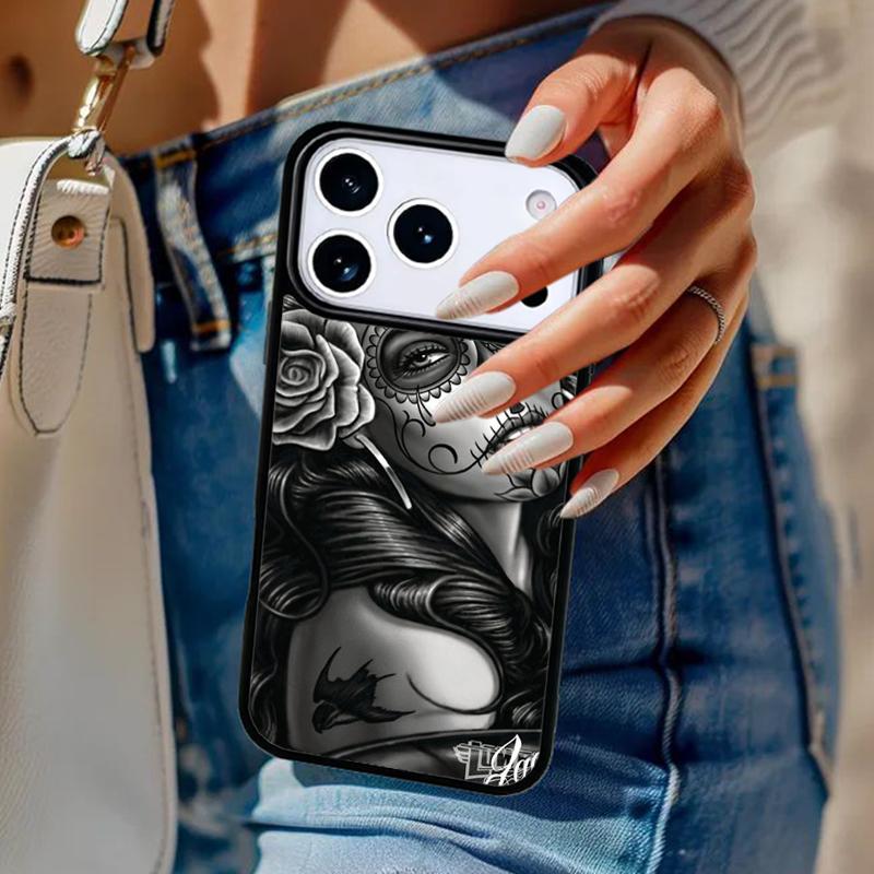 Catrina Beautiful Rose Girl Skull soft Phone Case For iPhone 17 Air 14 15 13 12 Max Cover For Apple 16 16e 11 Pro Max Plus Coque