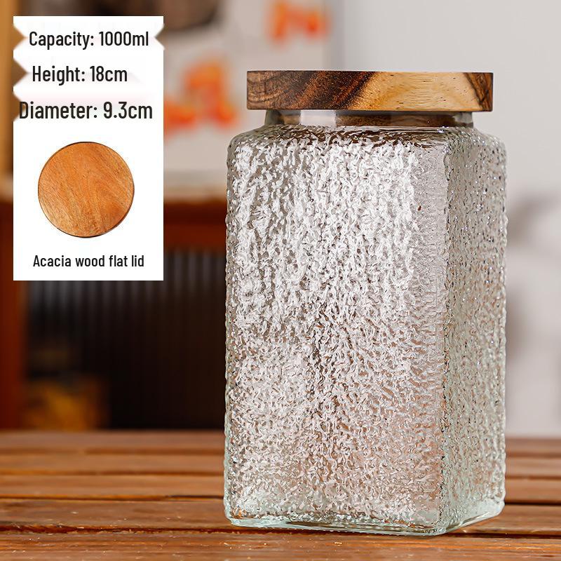 Retro Carved Storage Jar with Acacia Wood Lid for Grains, Dried Fruits, and Snacks