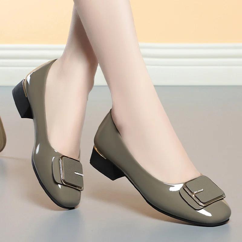 

Female Fashion Sweet Square Heel Pumps Women Black High Quality Office Spring Soft Leather Soft Sole Shoes 41 армія зелений колір