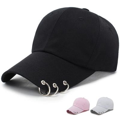 Baseballkappe Damen Herren Unisex Trendig Metallringe Schwarz Hip Hop Modekappen Sonnenschutzhut Frühling Herbst Sonnenschirm Koreanisch Lässig