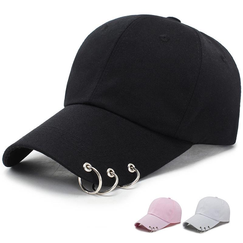 Baseball Cap Women Men Unisex Trendy Metal Rings Black Hip Hop Fashion Caps Sun Protect Hat Spring Autumn Sunshade Korean Casual