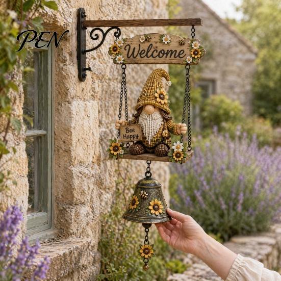 Campanella da Giardino Resistente allo Sbiadimento Campanella Gnomo Rustico, Campanello da Appendere Grande Benvenuto Gnomi, Campana da Esterno Impermeabile Decorazione per Portico Fronte Patio Recinzione