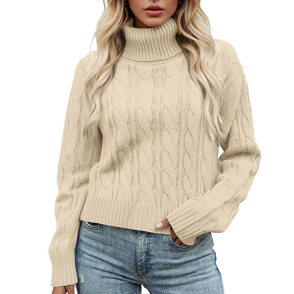 Women's Lazy Style Loose Short Long-sleeved Cable Knit Sweater
