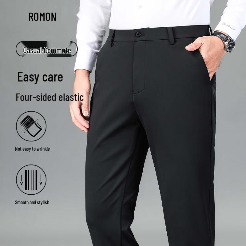 Luomen Men's Ice Silk Straight-Leg Business Casual Pants with High Elasticity and UV Protection