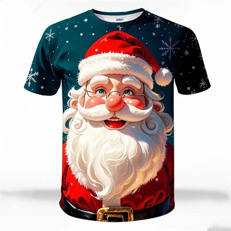 Interesting Christmas Graphic Men's T-shirt 3D Santa Claus Pattern Short Sleeved T-shirt Fashionable Casual Creative T-shirt
