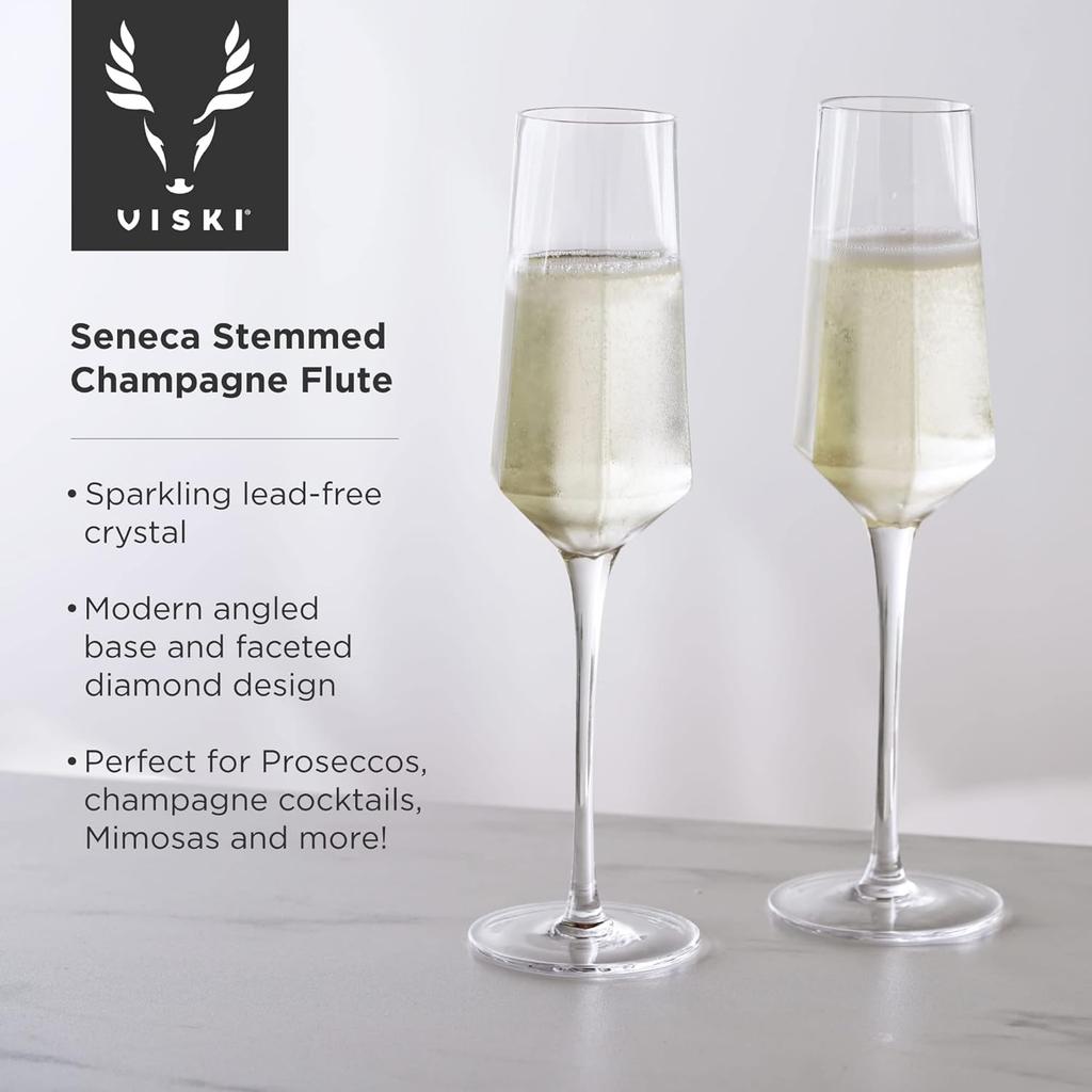Seneca Champagne Flutes - Crystal Stemware for Wine & Cocktails, 9oz Set of 2, Clear, Dishwasher Safe