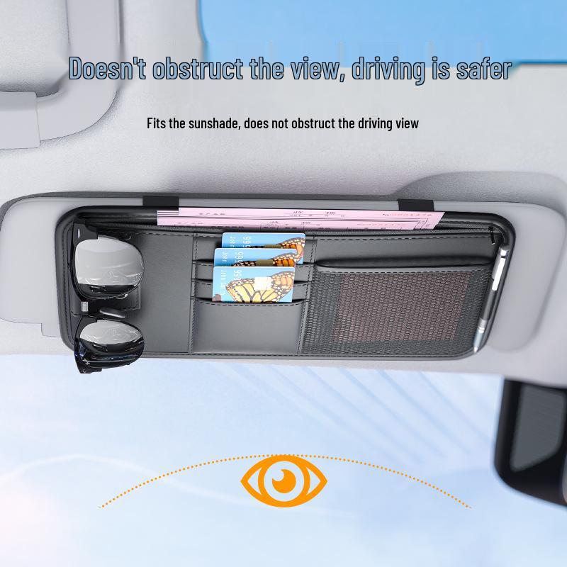 Car Sun Visor Multifunctional Storage: Glasses Case, Sunglasses Clip, CD Board, Card Holder, Storage Bag.