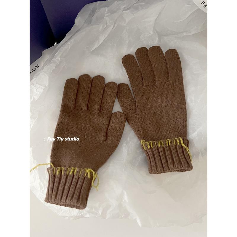 

Дизайнерские однотонные перчатки в ретро-дизайне, теплые осенне-зимние, с сенсорным экраном, вязаные из шерсти, новый стиль