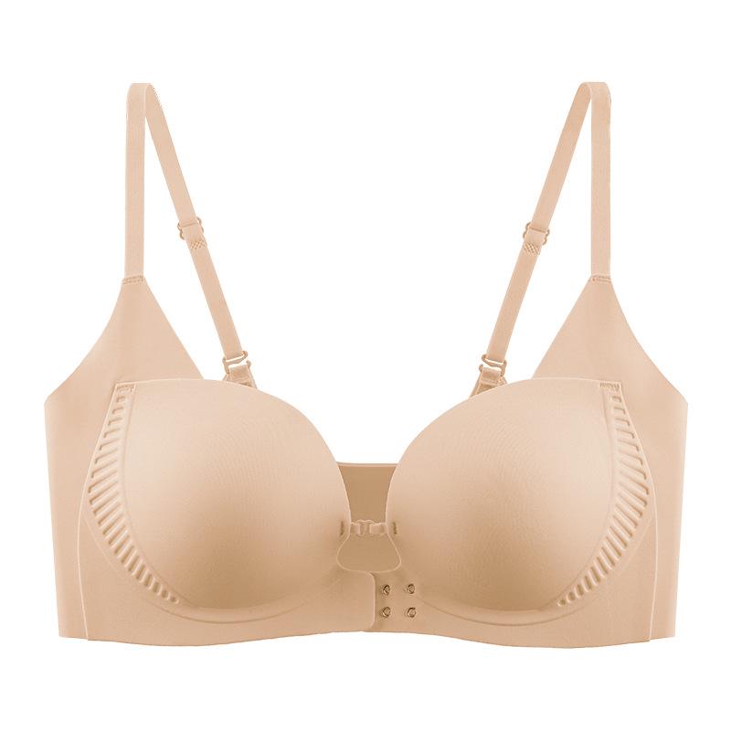 Women s Seamless Front Clasp Push-up Wireless Bra, Small Bust Enhancing, Summer Thin Style with Beautiful Back Design XL