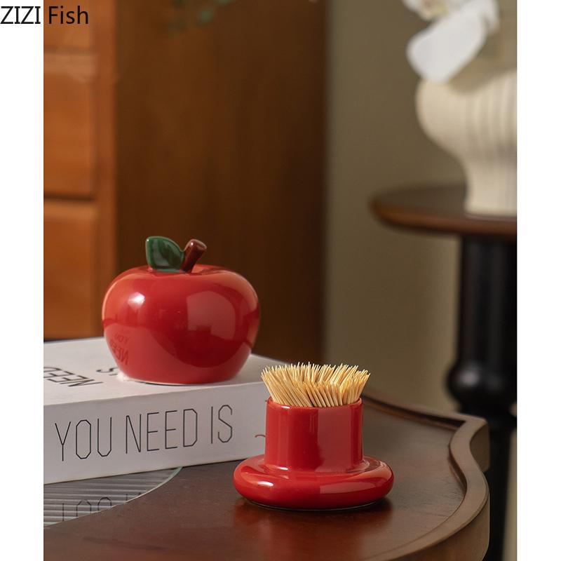 Creative Fruits Toothpick Holder Cotton Swab Can Apple/pear Shape Ceramic Jar Desktop Organizer Dental Floss Box Storage Jars