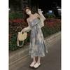 Korean Version of High-end Lazy Vacation Style High-waisted Dress for Women's Summer Design, Slim and Thin A-shaped Medium and Long Dress