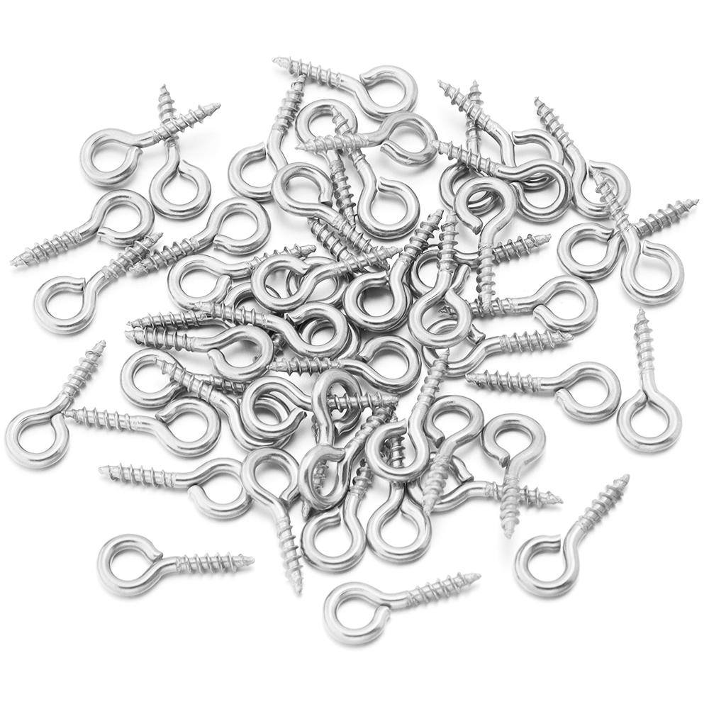 20-50pcs/lot Stainless Steel Eyepin Keychain Hook Eye Pins Mini Screw Pendants DIY Threaded Pin Fitting DIY Jewelry 2030 4X10mm