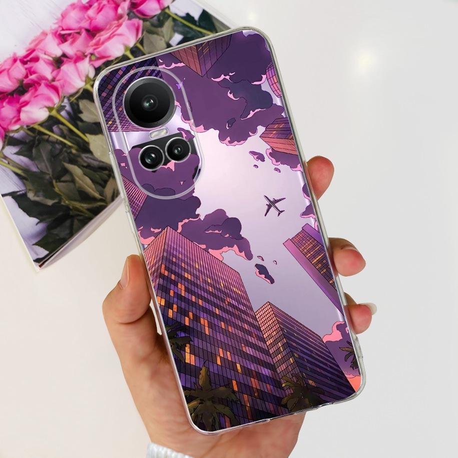 For Oppo Reno 10 Pro 5G Case Reno 10 Phone Case Fashion Flower Cartoon Clear Silicone Shockproof Cover For Reno10 Pro Plus Coque