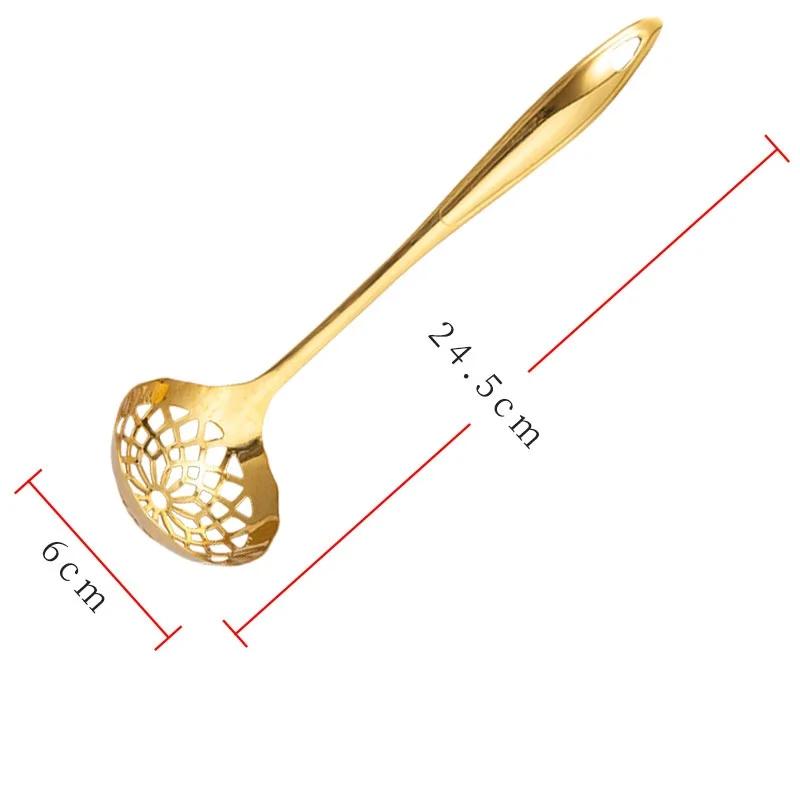 

Leaky Stainless steel gold plated spoon Thickened household commercial spoon Hot pot restaurant ladle Cooking Soup spoons