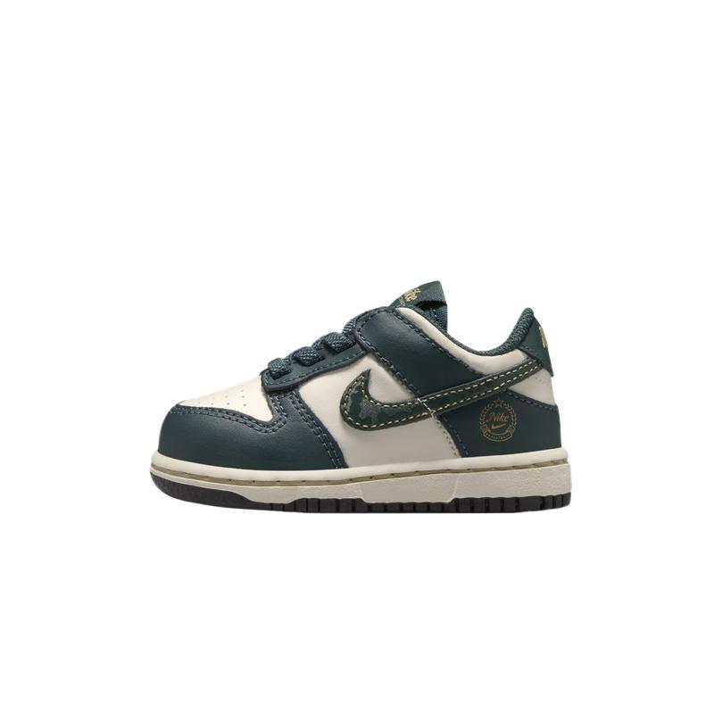 Nike Dunk Low top Toddler Shoes Dark Jungle Green, Ivory White, Vintage Green Infant And Toddler Baby FB9107-301