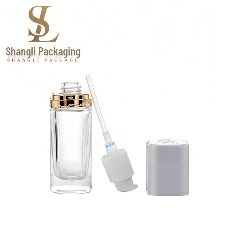 In Stock: Transparent 30ml Clover Press-Top Lotion Bottle, 50ml Glass Bottle, BB Cream Skincare Travel Size Bottle