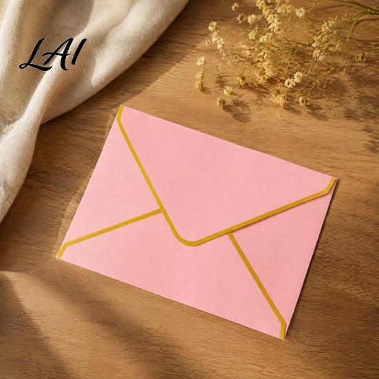 Stiff Double Offset Paper 5Pcs Western Style Envelopes with Gold Foil Trim Invitation Elegant Handwritten Letter Holders for Wedding Greeting Cards,