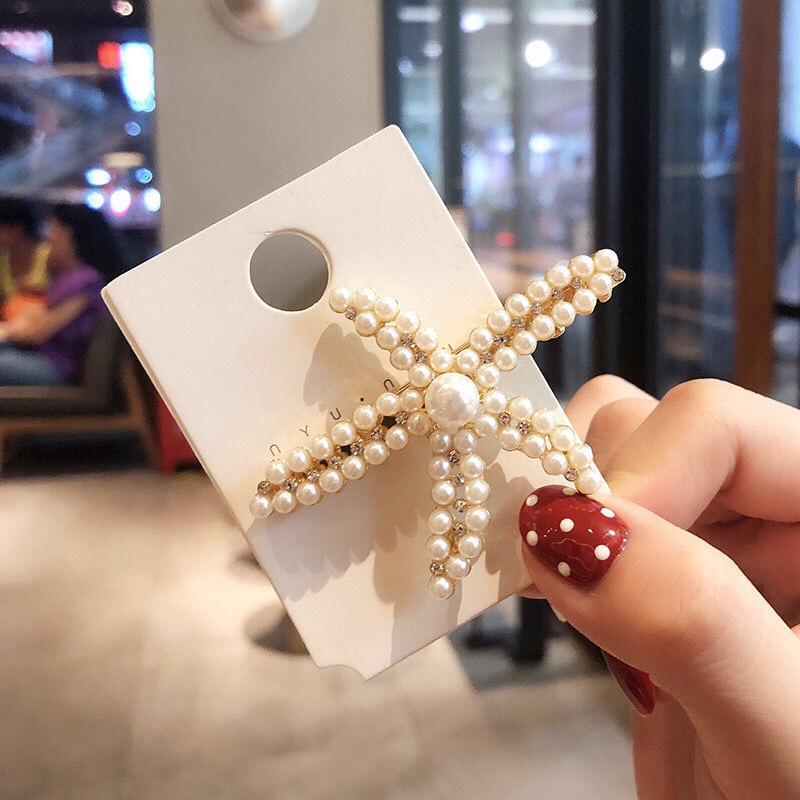 Korean-Style Starfish Pearl Hair Clip: Romantic Diamond Duckbill Side Hairpin for Girls