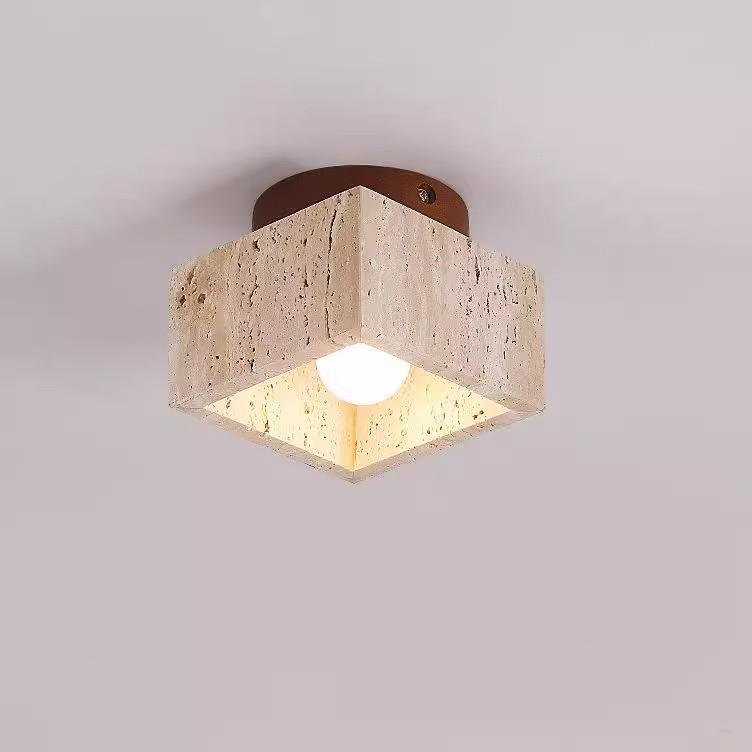 Yellow Travertine Wabi-Sabi Ceiling Light for Entryway or Balcony