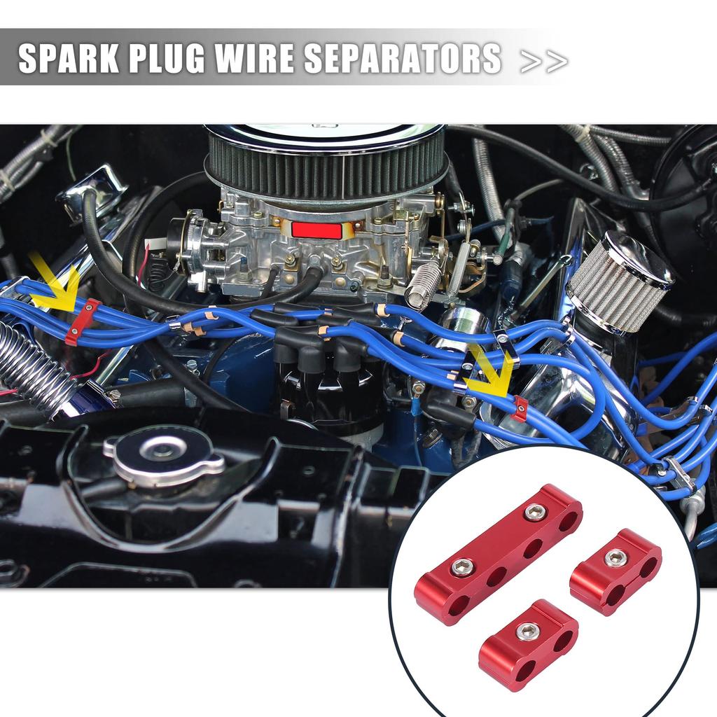 X AUTOHAUX Engine Spark Plug Wire Separator Loom Divider Organizer Clamp Aluminum Alloy 28mm 2 Sets Red