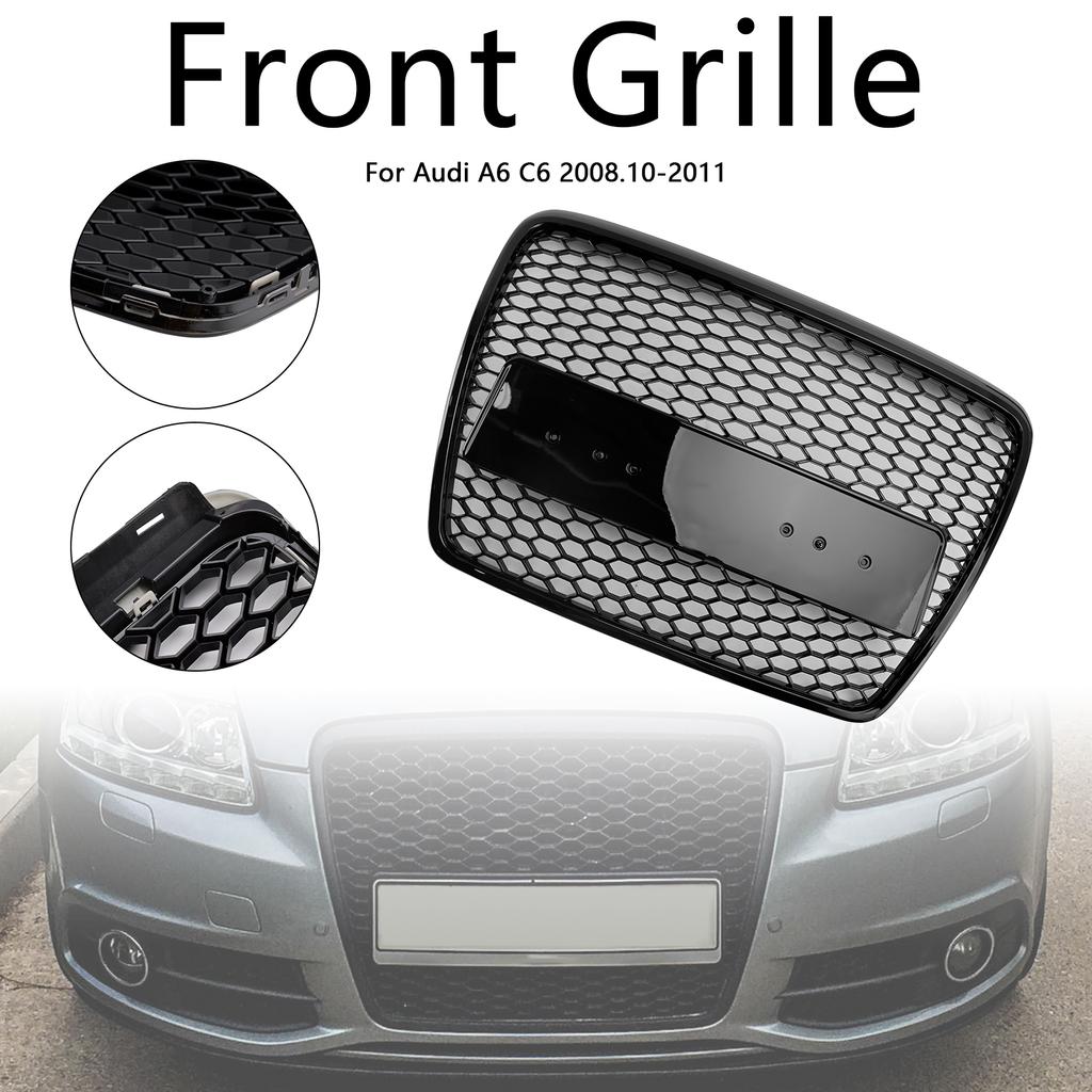 Black Front Honeycomb Bumper Grill Grille Fit A6 C6 2008-2011 Facelift