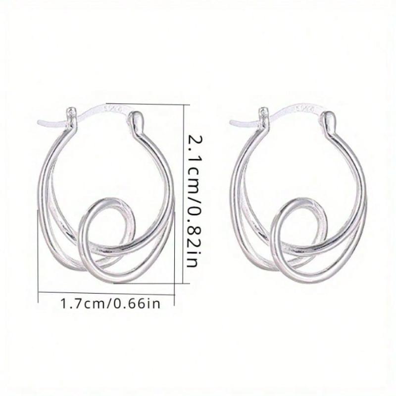 1Pair Sterling Silver Knot Hoop Earrings - Unique Twisted Line Design, Hypoallergenic Korean-Japanese Style, Fashion Jewelry Gifts for Daily Wear