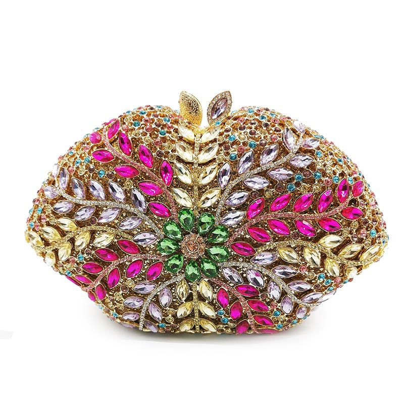 Fushcia/Yellow Rhinestone Evening Clutch Bags Multicolored Crystal Women Wedding Bag Diamond Pouch Rhinestone Ladies Purse