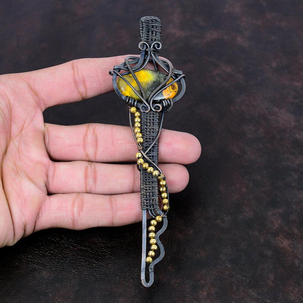 Bumble Bee Jasper Pendant Copper Wire Wrapped Pendant Handmade Jewelry Key Pendant Natural Gemstone Pendant Copper Jewelry Anniversary Gifts