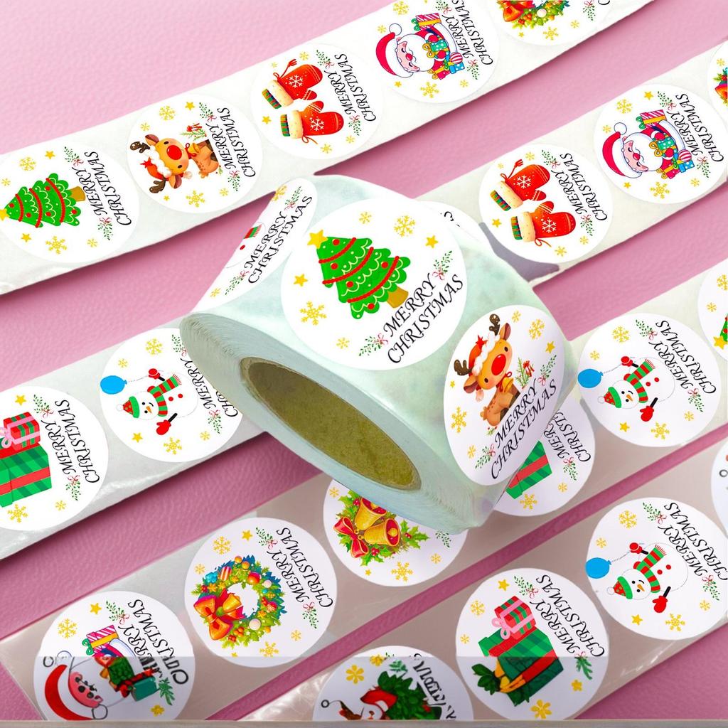2025 Christmas Sticker Roll 500Pcs/set Envelopes And Gift Wrapping Decal Roll For Envelope Seal New Year Decoration