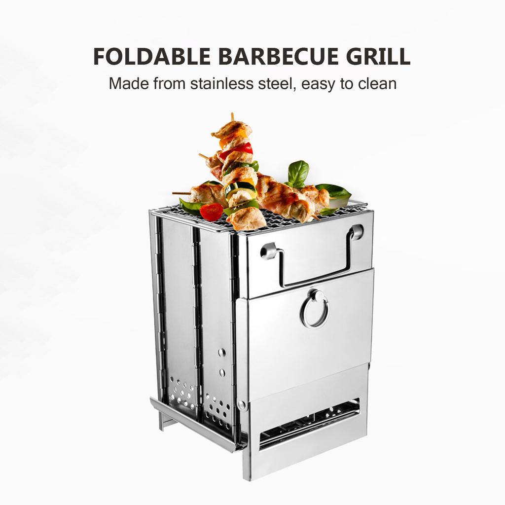 Wood Stove Stainless Steel Foldable Mini Charcoal Grill Lightweight Barbecue Grill for Camping Garden Outdoor Picnic