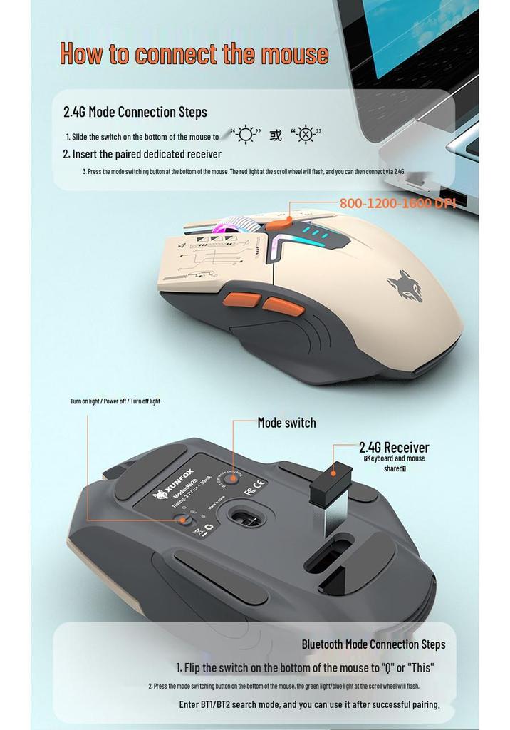Dazzling Silver Fox K920 Wireless Bluetooth Keyboard & Mouse Set with Color-blocking, Luminous Design & Knob Display for Gaming & Office.