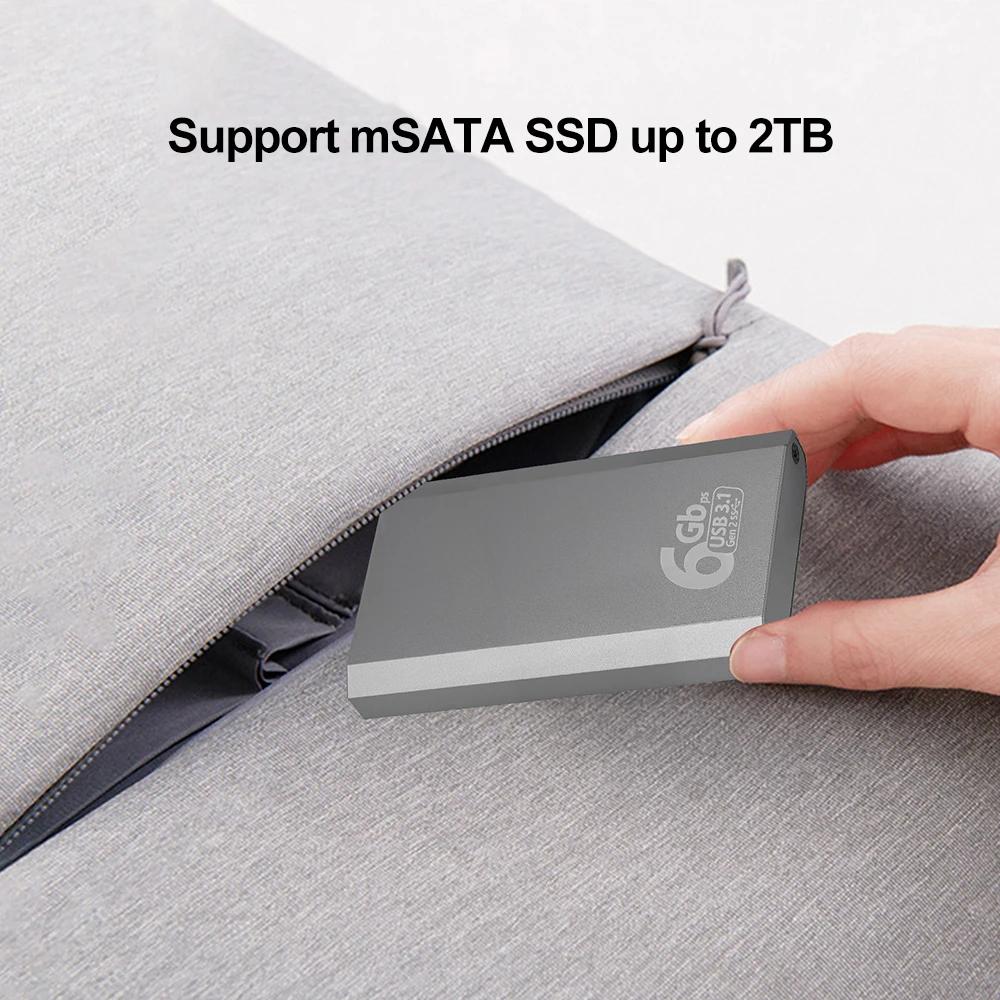 6Gbps mSATA SSD Enclosure mSATA To USB 3.1 Gen2 Adapter Case with Type C Port for mSATA Internal Solid State Drive Hard Drive