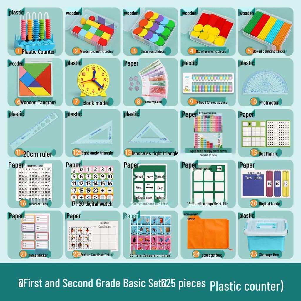 Elementary Math Manipulatives Set: First & Second Grade Abacus Learning Kit