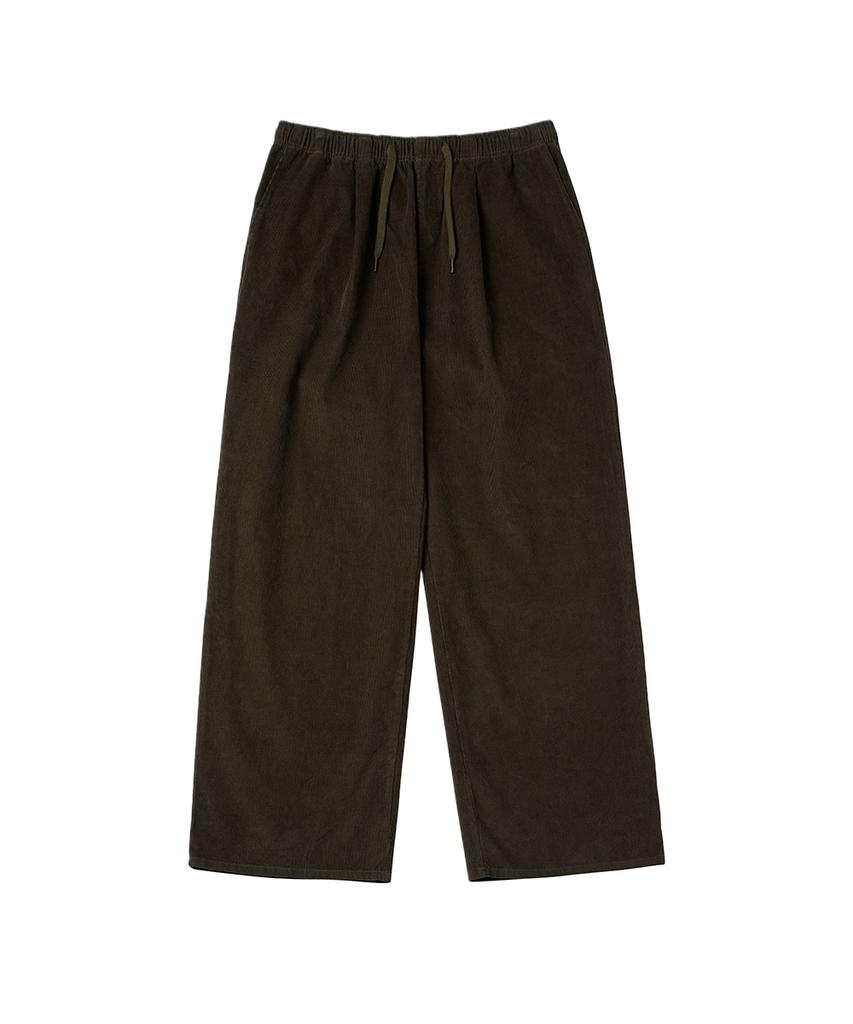URBANAGE Corduroy Single-Pleat Wide Elastic Pants_Khaki