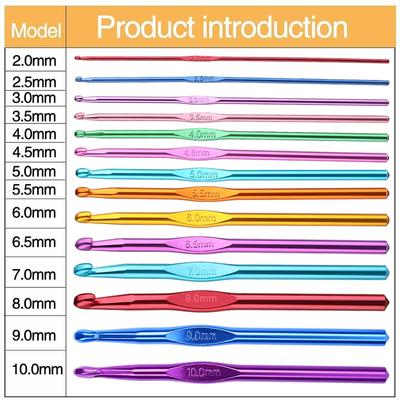 Fenrry 14 Sizes Crochet Hooks Needles Yarn Knitting Sewing Hooks Crochet Hooks Set Multicolor Aluminum