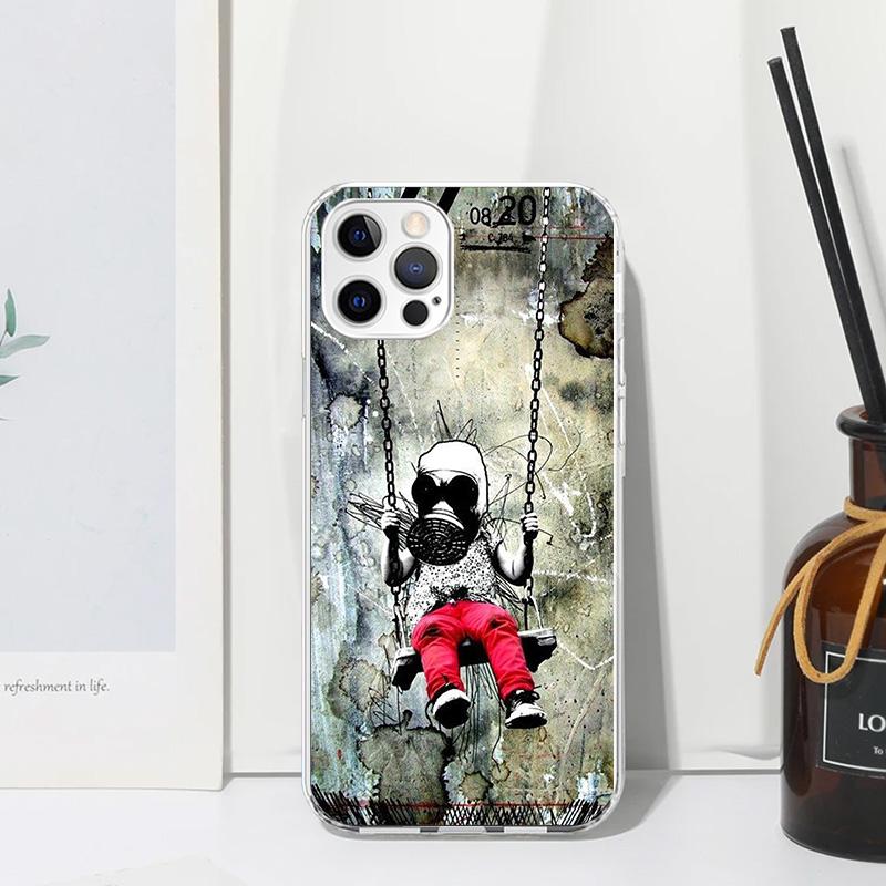 Street Art Banksy Graffiti Phone Case For Iphone 17 Air 16 15 Plus 16E 14 Pro Max 13 Mini 12 11 7 8 SE Fundas Soft Back Cover 17