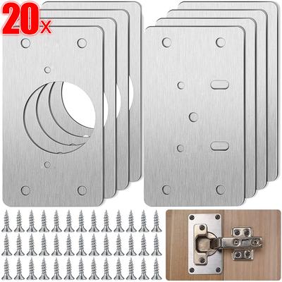 20/2-teiliges Reparaturplatten-Set für Schrankscharniere, Montageplatte aus Edelstahl für Türscharniere mit Löchern für Zuhause, Küche, Schrank, Möbel