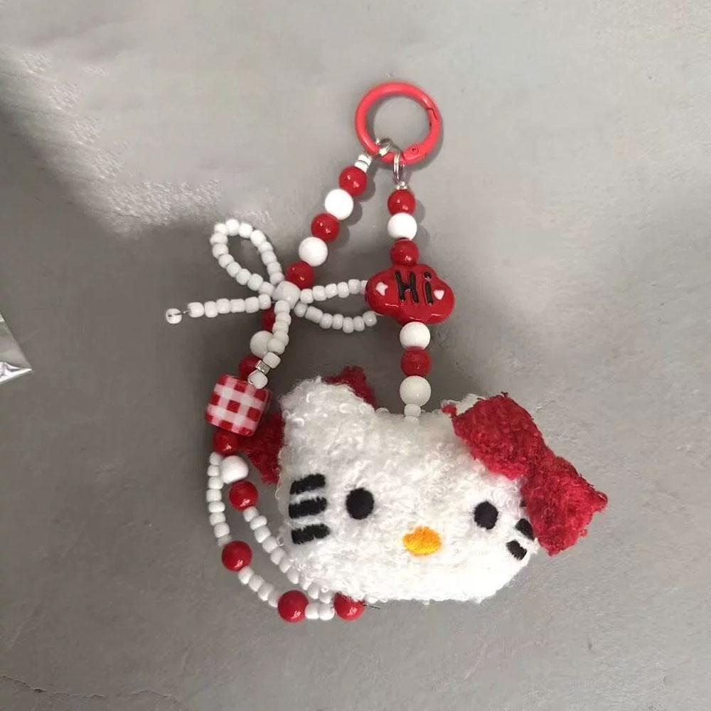 Sanrio Hello Kitty Bowknot Beaded Phone Lanyard Keychain Cute Cartoon KT Cat Charm Colorful Wrist Strap for woman Accessory