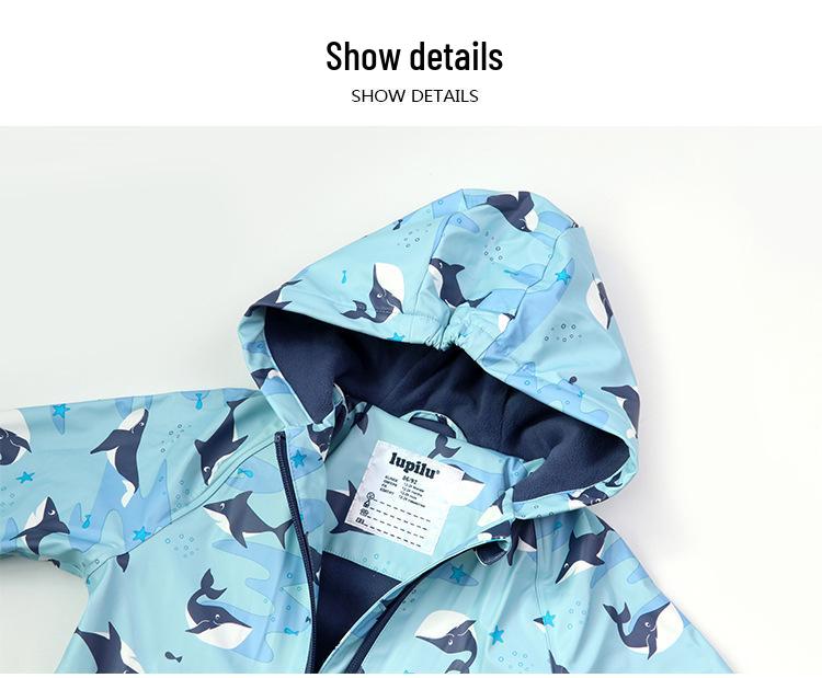 Chaqueta Impermeable de PU con Forro de Terciopelo para Niños y Niñas en Jardín de Infancia – Perfecta para Primavera y Otoño.