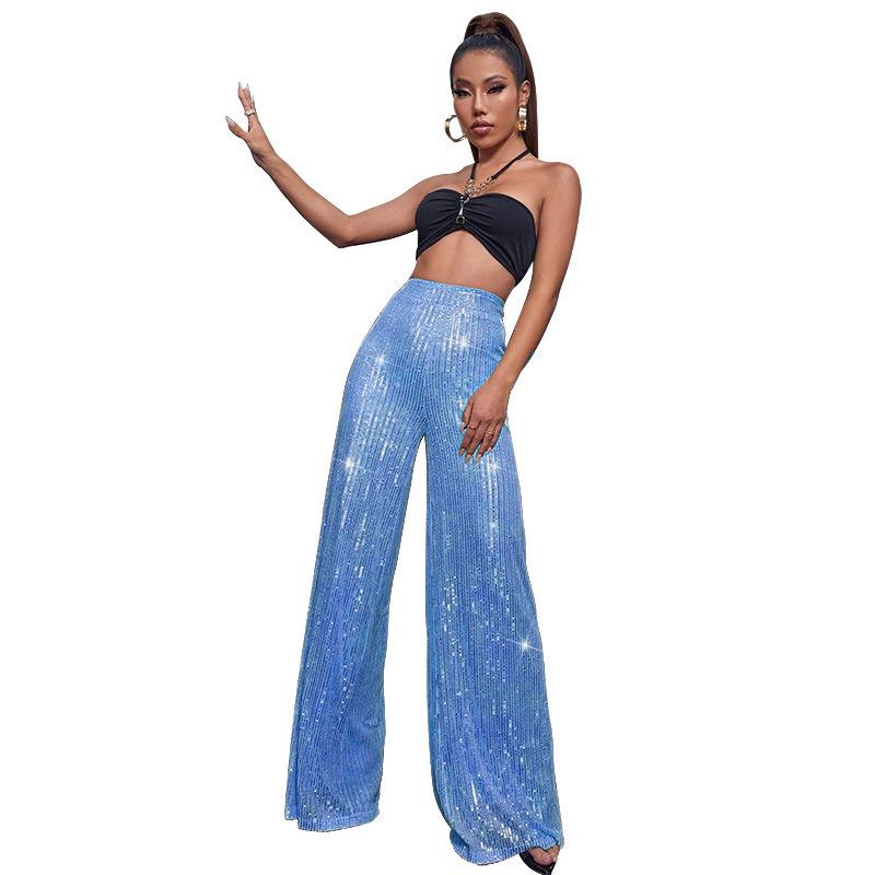 2025 Women's High-Waist Sequin Wide-Leg Summer Pants - European & American Casual Fashion